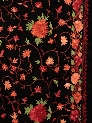 Black Aari Embroidered Georgette Saree From Kashmir - S031704632