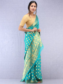 Banarasee Chiffon Saree With Golden Zari Weave - Sea Blue & Gold - S031704364