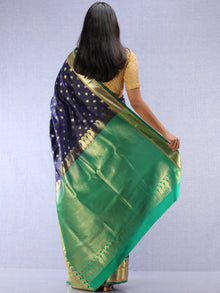 Banarasee Art Silk Saree With Zari Work - Navy Blue Green & Gold - S031704409