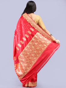 Banarasee Pure Katan Silk Handloom Saree With Zari Work - Green & Gold - S031704297