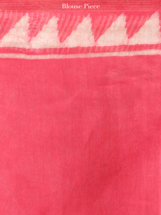 Pink White Hand Block Printed Maheshwari Silk Saree With Zari Border - S031704463