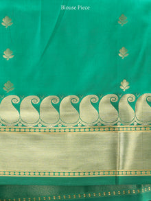 Banarasee Art Silk Saree With Zari Work - Navy Blue Green & Gold - S031704409