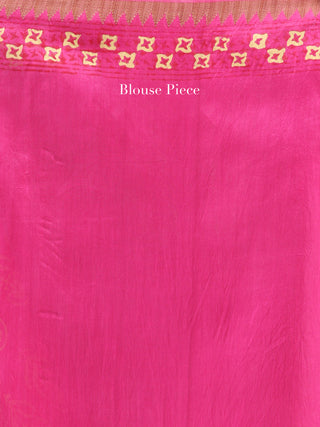 Pink Yellow Hand Block Printed Chanderi Saree With Geecha Border - S031704516