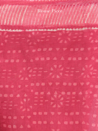 Pink Ivory Hand Block Printed Maheshwari Silk Saree With Zari Border - S031704488