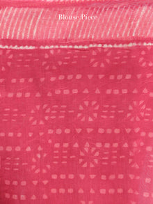 Pink Ivory Hand Block Printed Maheshwari Silk Saree With Zari Border - S031704488