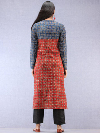 Indigo Red Ajrakh Hand Block Printed Cape Style Kurta  - K42F1622