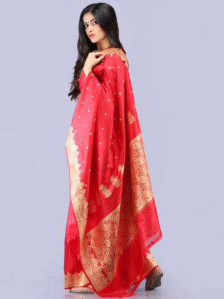 Banarasee Pure Katan Silk Handloom Saree With Zari Work - Green & Gold - S031704297