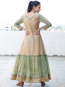 Pastel Complements - Hand Block Printed Long Chanderi Silk Dress - D354F1924