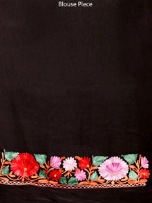 Black Red Lilac Green Aari Embroidered Bhagalpuri Silk Saree From Kashmir  - S031704066