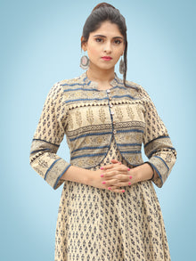 Naaz Dil Ara - Hand Block Printed Long Cotton Panel Dress With Embroidered Jacket - DS108F0001
