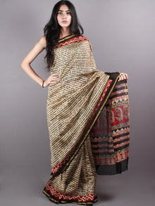 Beige Red Block Printed Dyed in Natural Vegetable Colors Chanderi Saree - S03170157