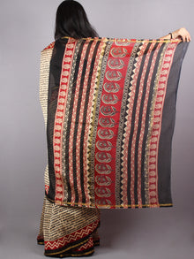 Beige Red Block Printed Dyed in Natural Vegetable Colors Chanderi Saree - S03170157