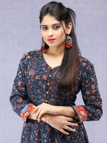 Nazmin - Hand Block Printed Long Cotton Dress With Back Knots  - D162F1301