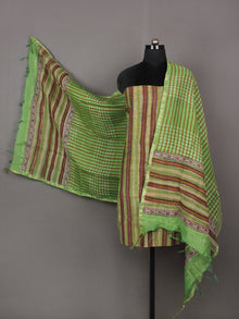 Fern Green Brown Ivory Maroon Hand Block Printed Chanderi Silk Kurta & Chanderi Dupatta Fabric Set of 2 - S1628199
