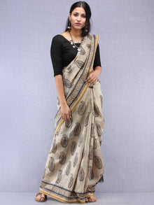 Ivory Black Hand Block Printed Chanderi Saree With Geecha Border - S031704518