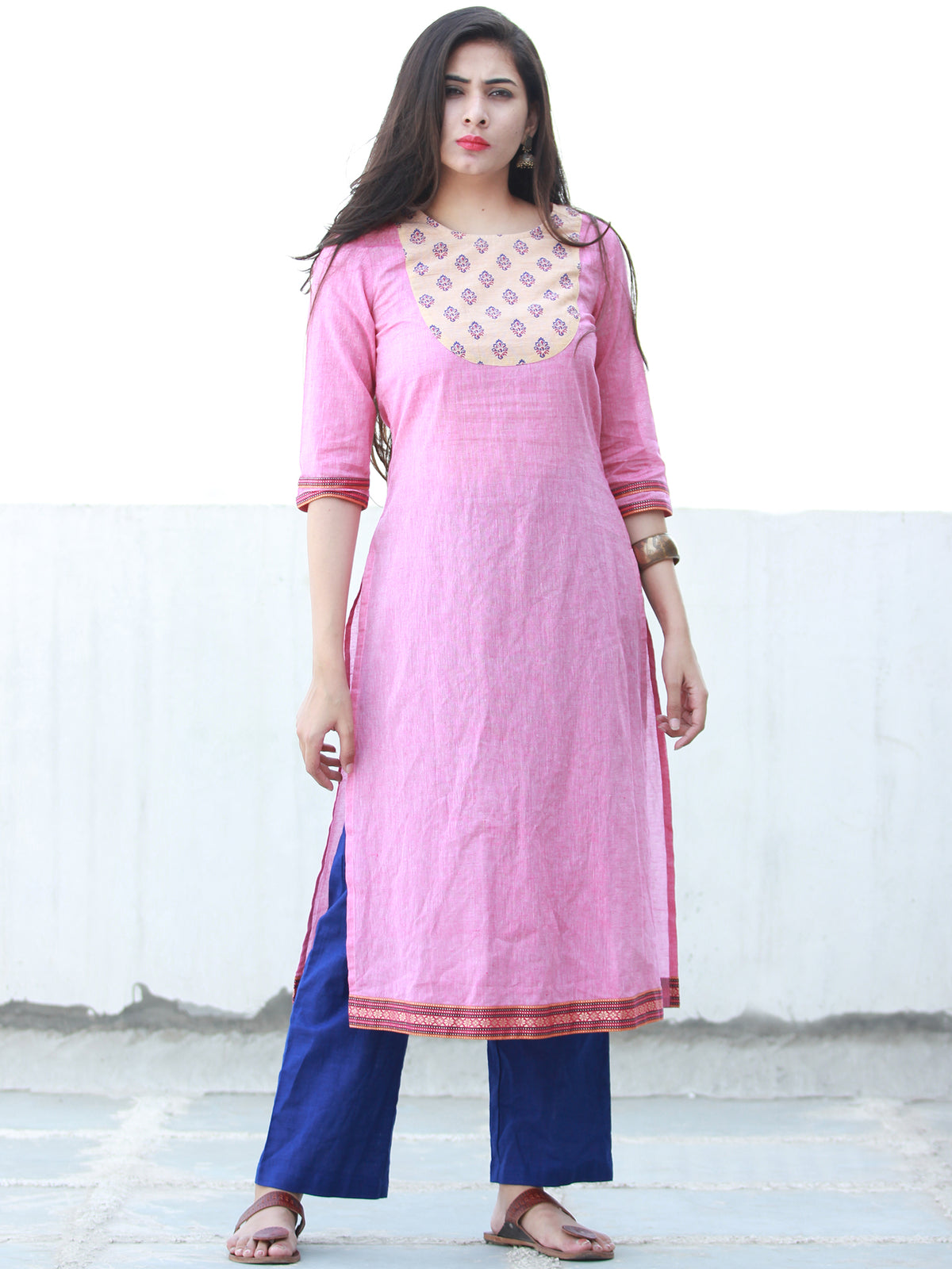 Pink Beige Lavender South Handloom Cotton Kurta - K157FXXX