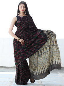 Black Red Indigo Bandhej Modal Silk Saree With Ajrakh Printed Pallu & Blouse - S031703881