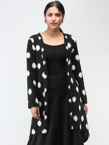 Black White Hand Woven Ikat Long Cape Jacket - J10FXXX