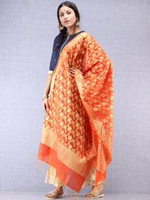 Banarasi Chanderi Dupatta With Zari Work - Orange & Gold - D04170800