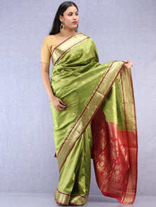 Banarasee Art Silk Saree With Zari Work- Light Green Gold & Maroon - S031704410