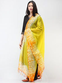 Kota Doria Tie & Die Dupatta  With Zari Border - Yellow & Orange - D04170902