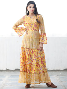 Minimalistic Moods  -  Hand Block Printed Long Chanderi Silk Dress  - D356F1914