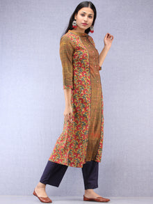 Mustard Pink Indigo Hand Block Printed Kurta With Round Collar  - K199F1373