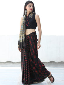 Black Red Indigo Bandhej Modal Silk Saree With Ajrakh Printed Pallu & Blouse - S031703881