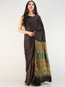 Black Red Green Bandhej Modal Silk Saree With Ajrakh Printed Pallu & Blouse - s031704548