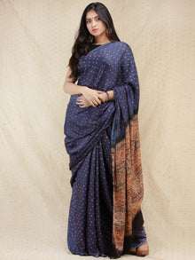 Indigo Pink Rust Bandhej Modal Silk Saree With Ajrakh Printed Pallu & Blouse - s031704140
