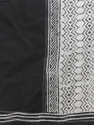 Black White Kota Doria Cotton Hand Block Printed Dupatta  - D04170696