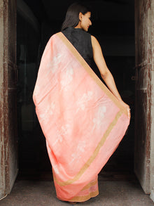 Peach White Shibori Chanderi Silk Hand Block Printed Saree With Geecha Border - S031703990
