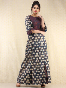 Gulnaz - Hand Block Printed Long Cotton Panel Dress  - D387F2063