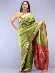 Banarasee Art Silk Saree With Zari Work- Light Green Gold & Maroon - S031704410