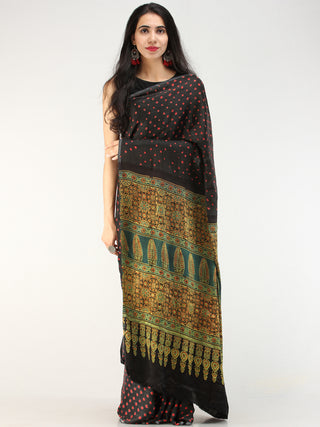 Black Red Green Bandhej Modal Silk Saree With Ajrakh Printed Pallu & Blouse - s031704548