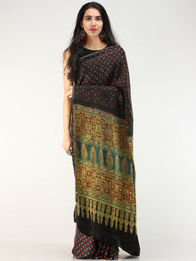 Black Red Green Bandhej Modal Silk Saree With Ajrakh Printed Pallu & Blouse - s031704548