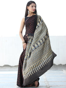 Black Red Indigo Bandhej Modal Silk Saree With Ajrakh Printed Pallu & Blouse - S031703881
