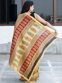 Yellow Maroon Black Bagh Hand Block Printed Maheswari Silk Saree With Resham Border - S031703836