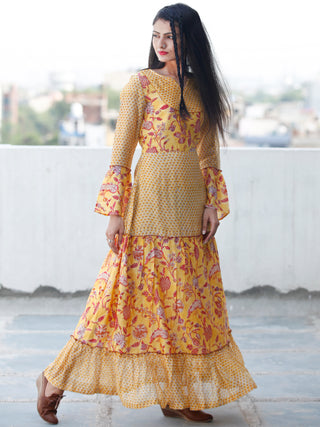 Minimalistic Moods  -  Hand Block Printed Long Chanderi Silk Dress  - D356F1914