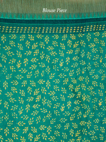 Bottle Green Yellow Chanderi Silk Hand Block Printed Saree With Geecha Border - S031703617