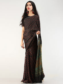 Black Red Green Bandhej Modal Silk Saree With Ajrakh Printed Pallu & Blouse - s031704548