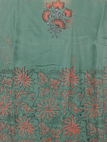 Sage Green Coral Hand Block Printed Chiffon Saree with Zari Border - S031703243