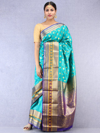 Banarasee Art Silk Saree With Resham Zari Weave - Sea Green Purple & Gold - S031704386