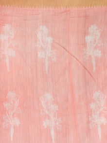 Peach White Shibori Chanderi Silk Hand Block Printed Saree With Geecha Border - S031703990