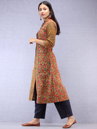 Mustard Pink Indigo Hand Block Printed Kurta With Round Collar  - K199F1373