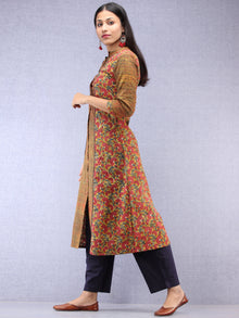 Mustard Pink Indigo Hand Block Printed Kurta With Round Collar  - K199F1373