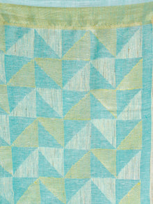 Mint Green Handwoven Linen Saree With Temple Border - S031703450