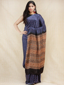 Indigo Pink Rust Bandhej Modal Silk Saree With Ajrakh Printed Pallu & Blouse - s031704140