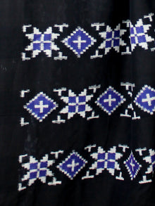 Black Blue White Telia Rumal Double Ikat Handwoven Pochampally Mercerized Cotton Saree - S031703520