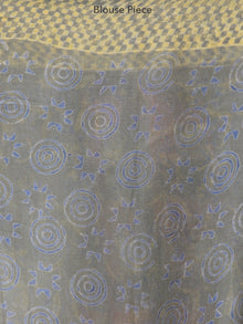 Grey Yellow Hand Block Printed Chiffon Saree with Zari Border - s031704108